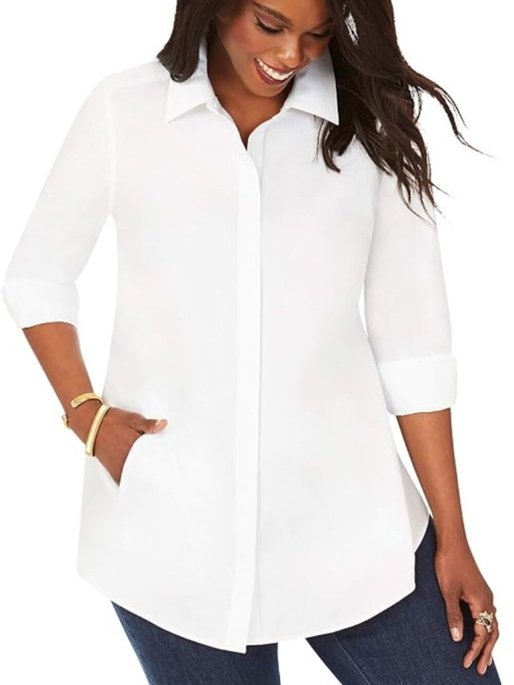 Foxcroft Womens Cici Plus Non-Iron Pinpoint Tunic